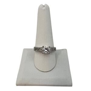 Silver Tone Cubic Zirconia Solitaire Ring Channel Set Size 10